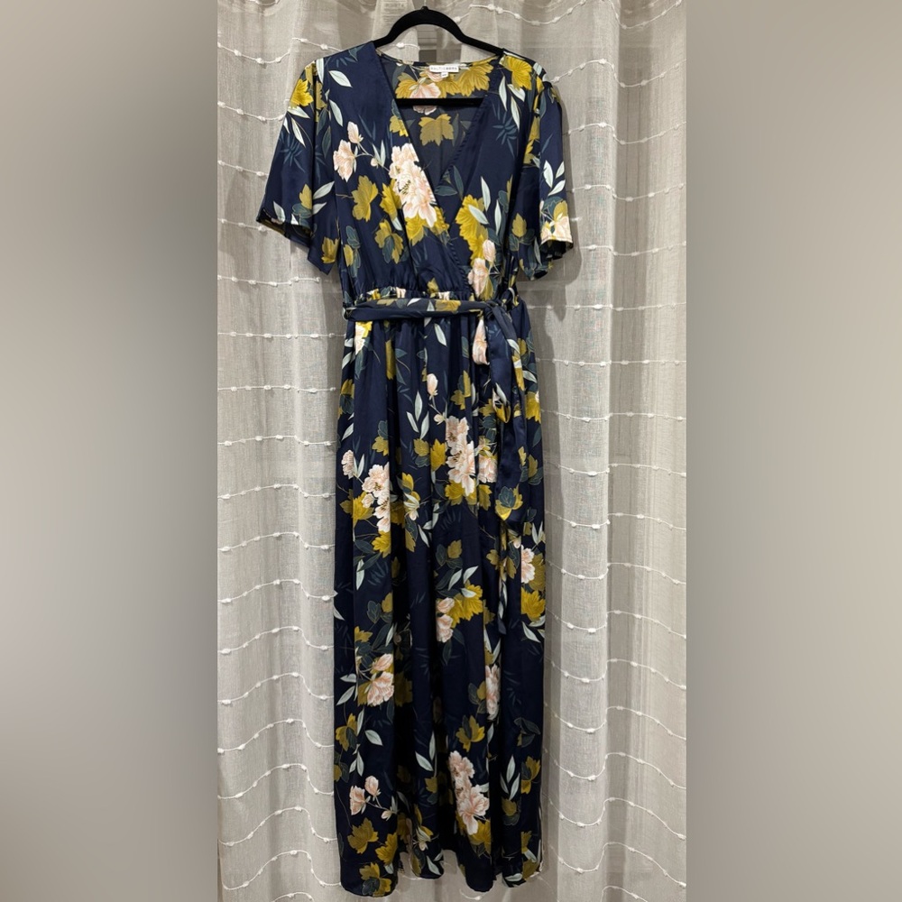 Baltic Born Sicily Satin Maxi Dress - Navy Floral, Size XXL